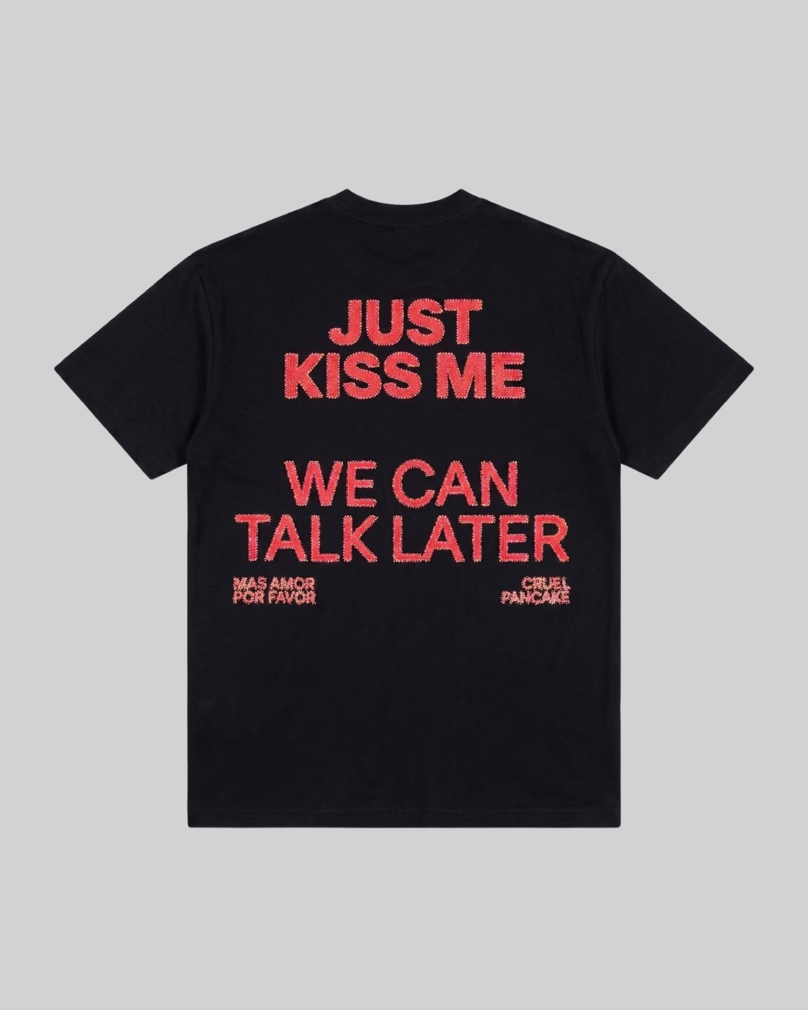 T-shirt noir Cruel Pancake Just Kiss Me Black Edition oversize coton sérigraphie — packshot vue de dos